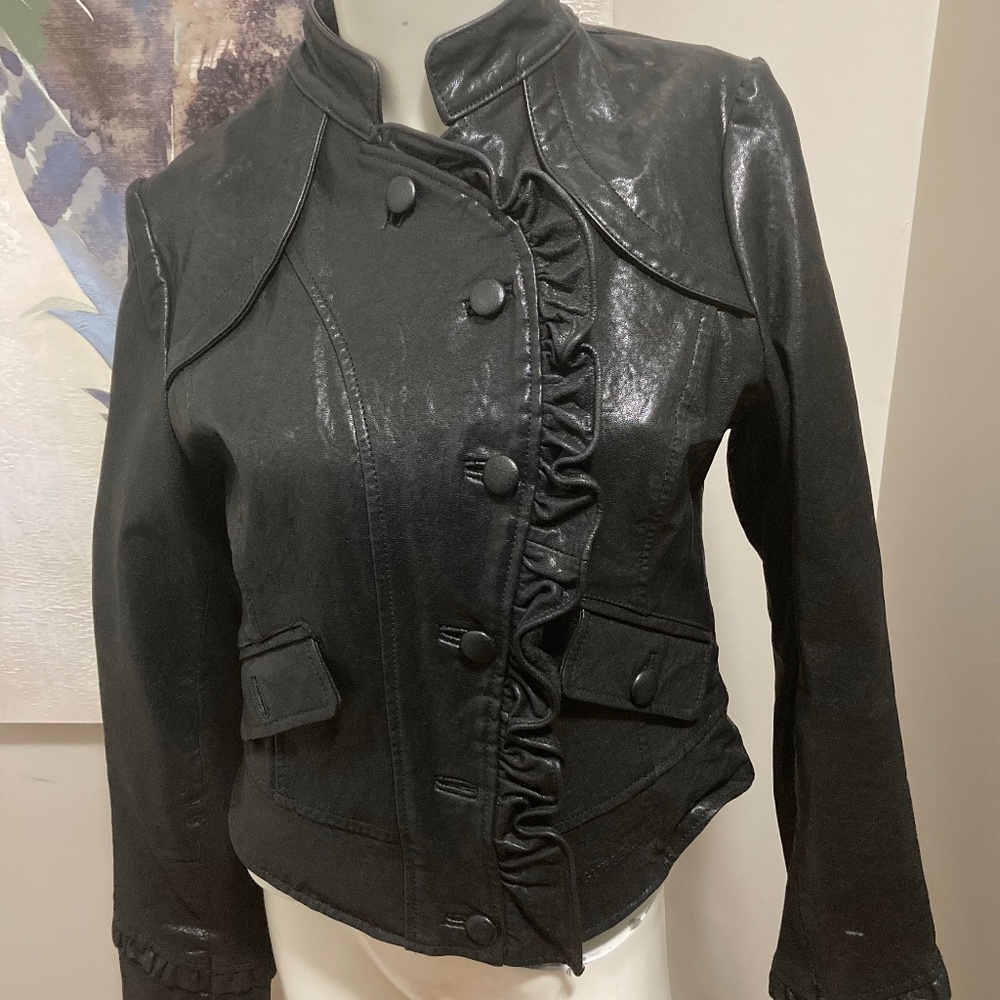 Mandarin collar corset leather jacket